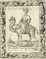 Arabischer Jäger reitet auf einem Kamel, veröffentlicht 1577
